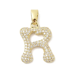 Letter R Латунные микро проложить кубического циркония подвески, буквы, реальный 18 k позолоченный, Буква R, 19.5x15.5x2.5 мм, отверстие : 4.8x2.9 мм