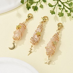 пшеница Подвесные украшения из гальванизированного натурального кварцевого кристалла в виде проволоки, с подвесками в виде луны, звезд и молний из нержавеющей стали и застежками-лобстерами, цвет пшеницы, 53~62 мм, 3 шт / комплект