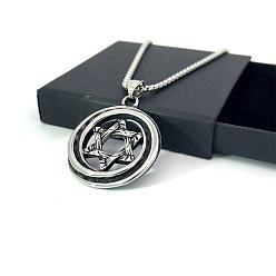 Нержавеющая Сталь Цвет Винтажное кольцо из нержавеющей стали с подвеской в виде звезды Давида в стиле хип-хоп, мужские ожерелья, цвет нержавеющей стали, 23.62 дюйм (60 см)