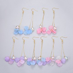 Mixed Color Transparent Acrylic Dangle Earrings, with Brass Chain and Brass Earring Hooks, Mixed Color, 93x27mm, Pin: 0.6mm