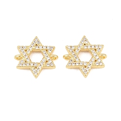 Настоящее золото 18K Латунные микропаве из прозрачного кубического циркония в виде звезды Давида, соединительные подвески-шармы., долговечный, стойки покрытие, без свинца и без кадмия, реальный 18 k позолоченный, 15x15x3 мм, отверстие : 1.5 мм