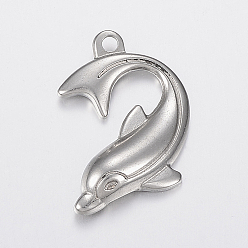 Edelstahl Farbe Anlaufgeschützt 304 Anhänger aus Edelstahl, Delphin, Edelstahl Farbe, 28.5x21x5 mm, Bohrung: 2.5 mm