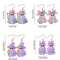 Разноцветный 4 пары акриловых сережек-подвесок в виде привидения, платина, красочный, 54~56x24~30 мм