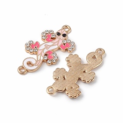 Pink Alloy Enamel Connector Charms, Lizard Links with Crystal Rhinestone, Light Gold, Cadmium Free & Nickel Free & Lead Free, Pink, 30x16x2mm, Hole: 1.6mm