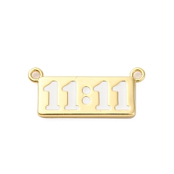Белый Латунь эмаль подвески, прямоугольник с 11:11, стойки покрытие, долговечный, без кадмия и без свинца, реальный 18 k позолоченный, белые, 11x24.5x2 мм, отверстие : 1.6 мм