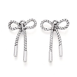 Античное Серебро Сплавочные подвески тибетского стиля, бантом прелести, античное серебро, 34.5x22x5.5 мм, отверстие : 1.8 мм
