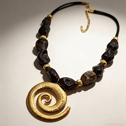 Золотой 304 Подвеска из нержавеющей стали в форме спирали, бусы из черной смолы для женщин, золотые, 16.34 дюйм (41.5 см)