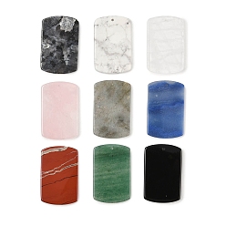 Смешанные камни Природные каменные смешанные подвески, прямоугольник амулеты, смешанные окрашенные и неокрашенные, 40x25x3.5 мм, отверстие : 1.6 мм