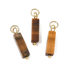 Тигровый глаз Природных тигровый глаз подвески, подвески-кубовидные подвески с 304 кольцами из нержавеющей стали, золотые, 19x4x4 мм, отверстие : 3.5 мм