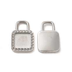 Нержавеющая Сталь Цвет Устойчив к потускнению 304 подвески-кабошоны из нержавеющей стали, Настройки подвески горный хрусталь, квадратный, цвет нержавеющей стали, лоток : 8.5x8.5 мм, пригодный для стразов 0.8 мм, 17.5x12x2.5 мм, отверстие : 4.5x4.5 мм