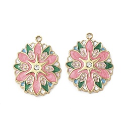Бледно-Розовый 304 подвески из нержавеющей стали, цветок, с эмалью и стразами, реальный 18 k позолоченный, розовый жемчуг, 26~26.5x19.5x2.5 мм, отверстие : 1.8 мм
