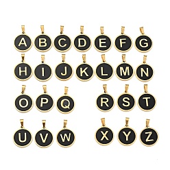 Letter A~Z PVD-Vakuumbeschichtung 304 Anhänger aus Edelstahl, mit Acryl, flach rund mit Brief, golden, Buchstabe a ~ z, 18x16x1.5 mm, Bohrung: 3x6 mm