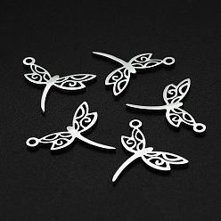 Stainless Steel Color 201 Stainless Steel Pendants, Laser Cut, Dragonfly, Stainless Steel Color, 15x17.5x1mm, Hole: 1.4mm