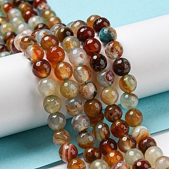 Chocolate Natural Agate Beads Strands, Dyed & Heated, Round, Faceted, Chocolate, 6mm, Hole: 1mm, about 62pcs/strand, 14.37~14.76 inch(36.5~37.5cm)