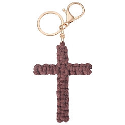Кокосово-Коричневый Хлопковый шнурок для брелоков в виде креста, со сплавочной фурнитурой, золотой свет, кокосового коричневый, 144.5 мм