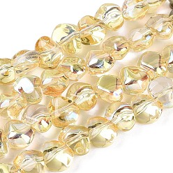 Светло-хаки Гальванизируйте прозрачное стекло бисер нитей, самородки, Топ пробуренной, светлый хаки, 6.5x7.5x4.5~5 мм, отверстие : 0.8~1 мм, около 99~100 шт / нитка, 21.26~22.24 дюйм (54~56.5 см)