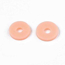 Light Salmon Flat Round Eco-Friendly Handmade Polymer Clay Beads, Disc Heishi Beads for Hawaiian Earring Bracelet Necklace Jewelry Making, Light Salmon, 8x0.5~1mm, Hole: 2mm, about 380~400pcs/strand, 17.7 inch