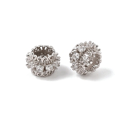 Real Platinum Plated 925 Sterling Silver Pave Clear Cubic Zirconia Spacer Beads, Rack Plating, Long-Lasting Plated, Flower, Rhodium Plated, Real Platinum Plated, 9x6mm, Hole: 2.5mm