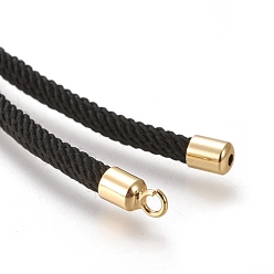 Black Nylon Twisted Cord Bracelet Making, Slider Bracelet Making, with Eco-Friendly Brass Findings, Round, Golden, Black, 8.66~9.06 inch(22~23cm), Hole: 2.8mm, Single Chain Length: about 4.33~4.53 inch(11~11.5cm)