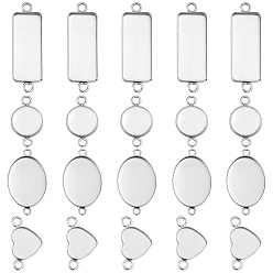 Stainless Steel Color 40Pcs 4 Styles 304 Stainless Steel Cabochon Connector Settings, Plain Edge Bezel Cups, Mixed Shapes, Stainless Steel Color, Tray: 10~25x10~13.5mm, 11~34x11~20x1.5~2mm, Hole: 2~2.5mm, 10pcs/style