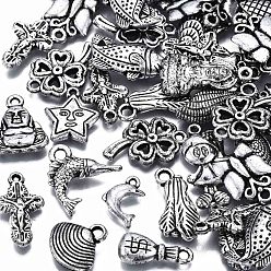 Antique Silver CCB Plastic Beads, for DIY Jewelry Making, Girl & Owl & Clover & Cross & Moneybag & Shell & Fish & Butterfly, Antique Silver, 7~29x11~18x2~7mm, Hole: 1.4~3mm