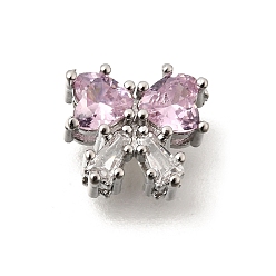 Платина Бантом латунные микро проложить кубического циркония бусы, стойки покрытие, долговечный, без свинца и без кадмия, платина, 8.5x9.5x5 мм, отверстие : 1.2 мм