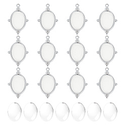 Нержавеющая Сталь Цвет Набор для самостоятельного изготовления овального кулона, в том числе 304 подвеска из нержавеющей стали с кабошоном, Кабошоны из стекла, цвет нержавеющей стали, 24 шт / коробка