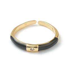 Black Brass Micro Pave Clear Cubic Zirconia Cuff Rings, Open Rings, Golden, Black, US Size 6, Inner Diameter: 17mm
