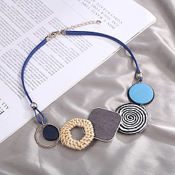 Разноцветный Ожерелья-нагрудники из сплава и рафии в стиле бохо с геометрическим кулоном из искусственной кожи, золотой свет, красочный, 15.75 дюйм (40 см)