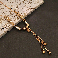 Настоящее золото 18K Модные женские ожерелья с подвеской в виде круглого шара из латуни с кисточками в стиле бохо для повседневной носки, реальный 18 k позолоченный, 18.31 дюйм (46.5 см)