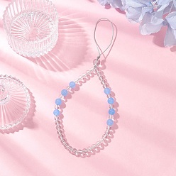 Темно-Голубой Ремешки для мобильных телефонов из натурального и окрашенного малайзийского нефрита, с нейлоновой нитью, глубокое синее небо, 218 мм