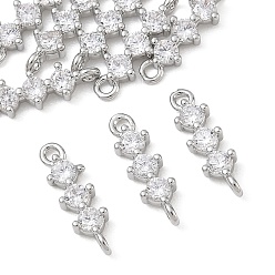 Platino Dijes conectores de latón pavé de circonita cúbica transparente de Shegrace, enlaces redondos planos, sin cadmio, plomo, níquel, Platino, 13x4x2.5 mm, agujero: 1 mm