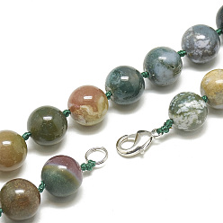 Indian Agate Natural Indian Agate Beaded Necklaces, with Alloy Lobster Clasps, Round, 18.1 inch~18.5  inch(46~47cm), round: 11.5~12mm