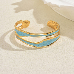 Небесно-голубой Винтажные браслеты-манжеты из нержавеющей стали для женщин, с эмалью, золотые, голубой, внутренний диаметр: 2-3/8 дюйм (6 см)