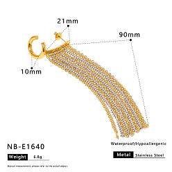 Золотой Двухцветные 304 серьги-гвоздики из нержавеющей стали с кисточками, цепочка-оберег, золотые, 90x21 мм