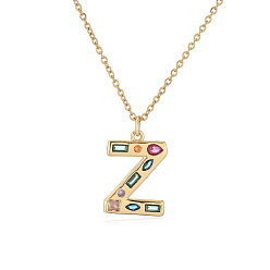 Letter Z Ожерелья с подвесками-инициалами из латуни и разноцветными кубическими цирконами для женщин, реальный 18 k позолоченный, Письмо Z, 17.72 дюйм (45 см), Кулон : 24x14 мм