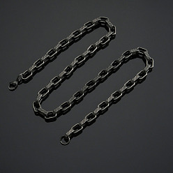 Черный 304 Мужские ожерелья из текстурированной овальной цепочки из нержавеющей стали, чёрные, 22.83 дюйм (58 см)