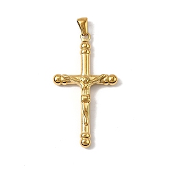 Настоящее золото 18K 304 подвески из нержавеющей стали, ионное покрытие (ip), подвеска в виде креста-распятия, реальный 18 k позолоченный, 45x24.5x5 мм, отверстие : 5x3 мм