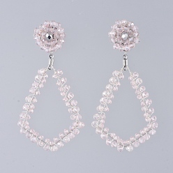 Misty Rose Electroplate Glass Faceted Beads Ear Studs, with 304 Stainless Steel Stud Earring Findings, Wire Pendants, Hoop Earring Findings and Ear Nuts, Earring Backs, Stainless Steel Color, Misty Rose, 80mm, Pin: 0.8mm