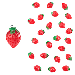 Red Resin Pendants, with Platinum Tone Iron Findings, Imitation Food, Strawberry, Platinum, Red, 29~32x21mm, Hole: 2mm, 24pcs
