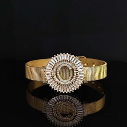 Letter C Латунные браслеты с микропаве из прозрачных кубических цирконий для женщин, плоские круглые с буквы, реальный 18 k позолоченный, буква С, 8-1/4 дюйм (21 см)