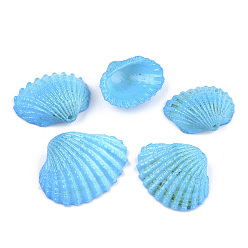 Deep Sky Blue Spray Painted Sea Shell Pendants, Deep Sky Blue, 13~20x17~25x6~8mm, Hole: 1.2mm