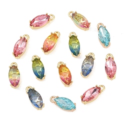 Mixed Color Brass Glass Pendants, Horse Eye Charm, Faceted, Mixed Color, 12x5x5mm, Hole: 1.4mm