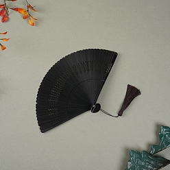 Black Bamboo Folding Fan with Tassel, for Party Wedding Dancing Decoration, Black, 180x340mm