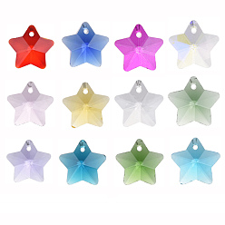 Mixed Color Transparent Glass Charms, Faceted, Star, Mixed Color, 13x13.5x7mm, Hole: 1mm, 12 colors, 6pcs/color, 72pcs/box