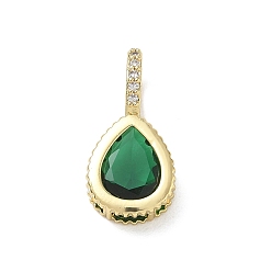 Verde Latón pavimenta colgantes de circonio cúbico, encantos de lágrima, larga duración plateado, chapado en rack, sin plomo y el cadmio, real 18 k chapado en oro, verde, 21x10x7.8 mm, agujero: 5x7 mm