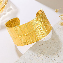 Настоящее золото 18K 304 женские браслеты-манжеты из нержавеющей стали, лист, реальный 18 k позолоченный, внутренний диаметр: 2-1/2 дюйм (6.2 см)