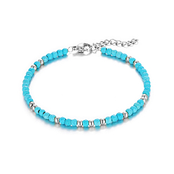 Синтетическая Бирюза Браслет из нержавеющей стали с натуральным камнем для женщин, повседневная одежда, несколько цветов