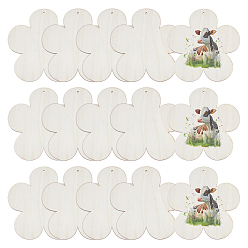 Цветок 15 шт. необработанные деревянные подвесные украшения, детские принадлежности для рисования, настенные украшения, с пеньковой веревки, цветок, 13.5x13.1x0.2 см, отверстие : 3 мм