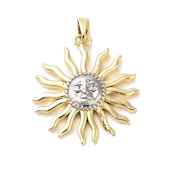 Платиновый & Золотой Латунные подвески, солнце, платиной и золотом, 25.5x23.5x3.5 мм, отверстие : 5x2.5 мм